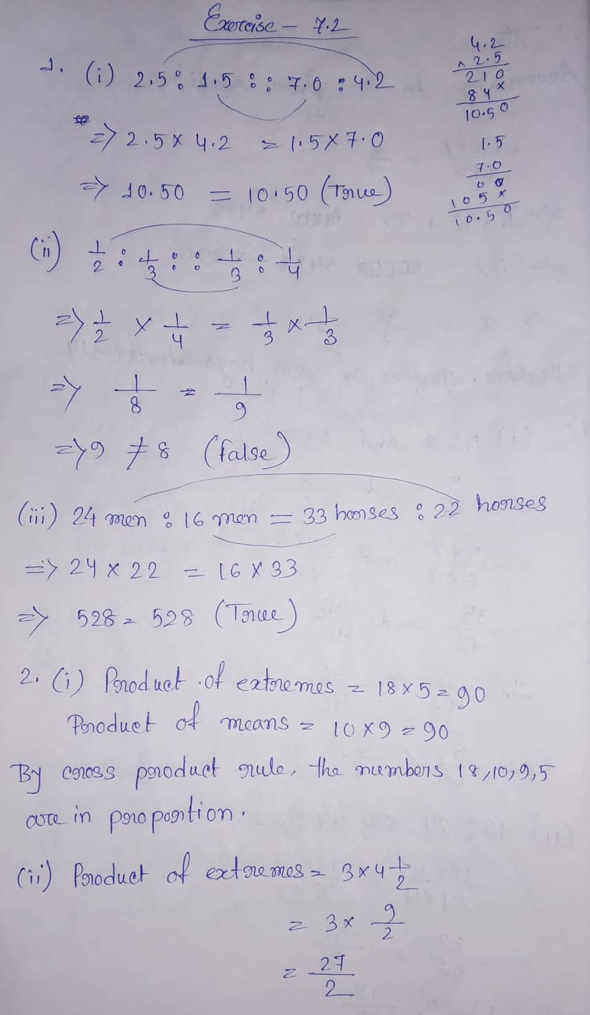 Ml Aggarwal Cbse Solutions Class 7 Math Seventh Chapter Ratio And Proportion Exercise 7 2