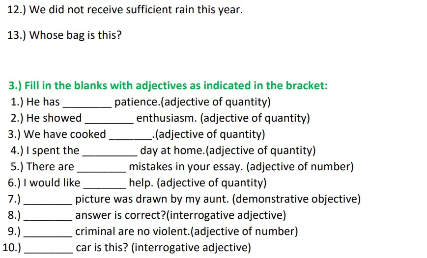 Adjectives Worksheet For Class 8th
