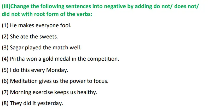 Negative Sentences Worksheet For Class 5 Pdf