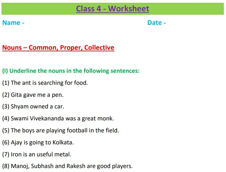 Common Proper Collective Nouns Worksheet For Class 3
