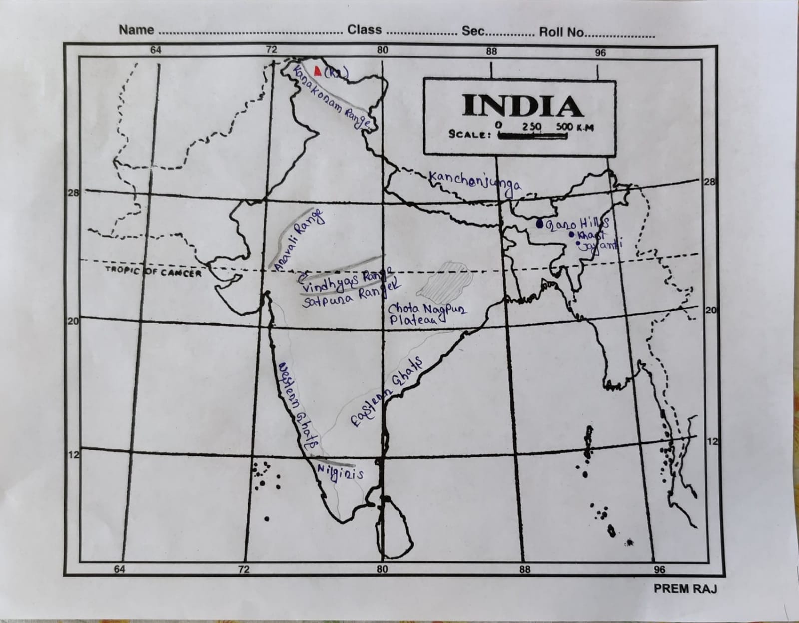 ICSE Class 10 Map Work Mountains Peaks And Plateaus 